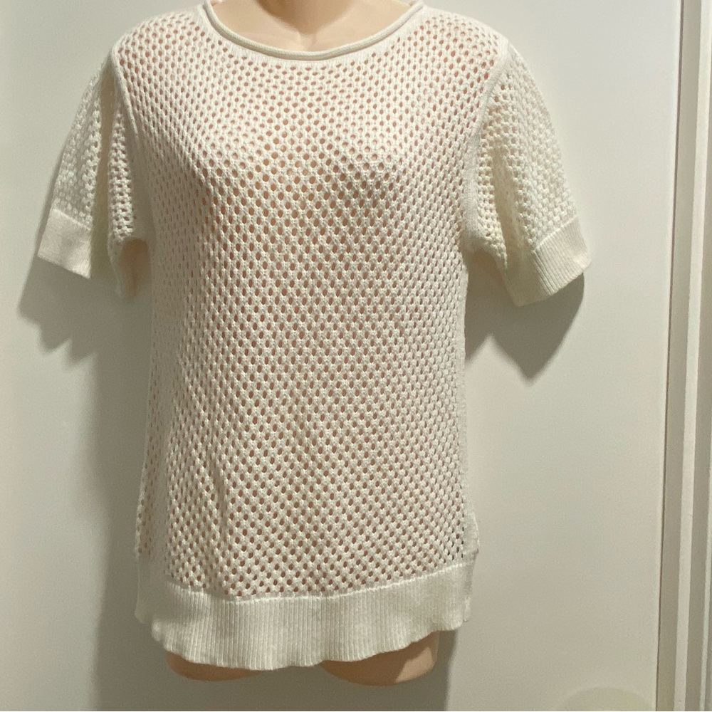 GAP Sheer Loose Knit Soft Rolled Neckline Cotton Fisherman Coastal Beach Top S